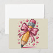 Carte De Remerciements Pencil Coquette Bow Enseignant Appréciation School (Devant / Derrière)
