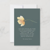 Carte De Remerciements Peonies jaunes Turquoise et crème funéraire Perte (Dos)