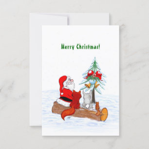 Carte De Remerciements Père Noël avec Renard de lapin et écureuil