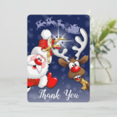 Carte De Remerciements Père Noël et Reindeer Joyeux Noël Joyeux dessin an (Debout devant)
