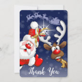 Carte De Remerciements Père Noël et Reindeer Joyeux Noël Joyeux dessin an (Devant)
