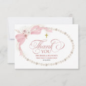 Carte De Remerciements Perle rose Boho Première communion sainte (Devant)