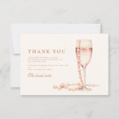 Carte De Remerciements Perles d'or roses et Prosecco (Devant)