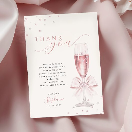Carte De Remerciements Perles et Fête des mariées rose Prosecco