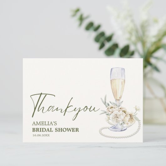 Carte De Remerciements Perles et prosecco douche de mariée florale (Debout devant)