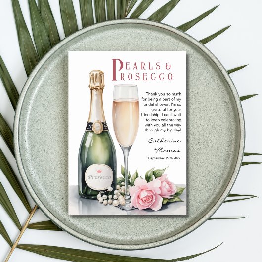 Carte De Remerciements Perles et prosecco : Élégante douche de mariée flo