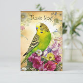 Carte De Remerciements Perruche et Fleur sauvage (Debout devant)