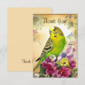 Carte De Remerciements Perruche et Fleur sauvage (Devant / Derrière)