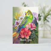 Carte De Remerciements Perruche et fleurs (Debout devant)