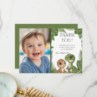 Carte De Remerciements Personalized Dino 1st Birthday Photo Thank You Car