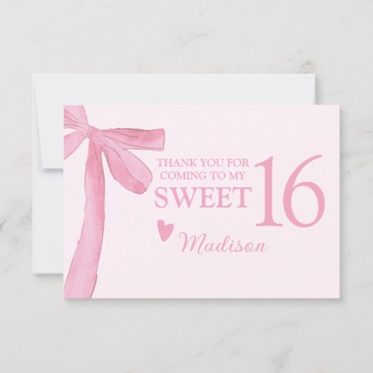 Carte De Remerciements Personalized Sweet 16 Birthday Coquette Pink Bow  (Devant)