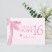 Carte De Remerciements Personalized Sweet 16 Birthday Coquette Pink Bow  (Debout devant)