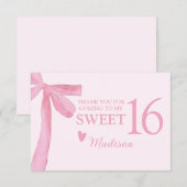 Carte De Remerciements Personalized Sweet 16 Birthday Coquette Pink Bow  (Devant / Derrière)
