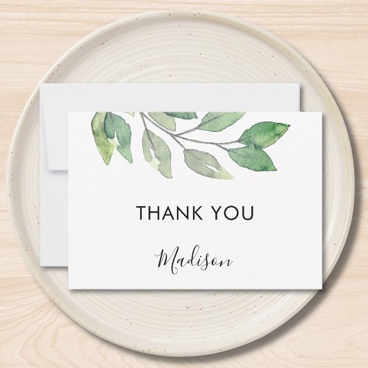 Carte De Remerciements Personalized Watercolor Greenery 