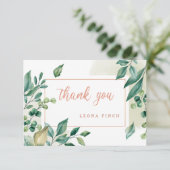 Carte de remerciements personnalisé Feuilles verts (Debout devant)