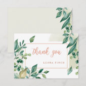 Carte de remerciements personnalisé Feuilles verts (Devant / Derrière)