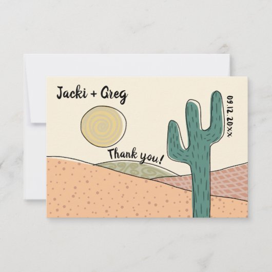 Carte De Remerciements Personnalisé Retro Boho Desert Cactus Mariage (Devant)