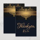 Carte de remerciements personnalisée Noir et Or (Devant / Derrière)