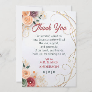Carte De Remerciements Personnaliser Mariage Floral Rose Papier Quilling 