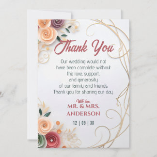 Carte De Remerciements Personnaliser Mariage Floral Rose Papier Quilling