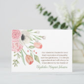 Carte De Remerciements Perte funèbre florale d'aquarelle élégante (Debout devant)