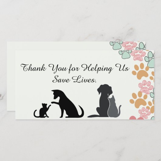 Carte De Remerciements Pet Secourir Appréciation des supporters (Devant / Derrière)