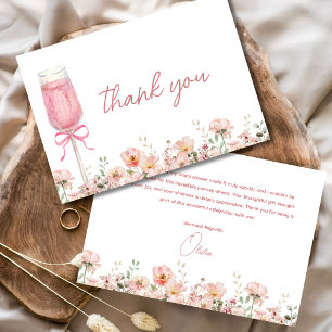 Carte De Remerciements Pétales de rose rose et prosecco blush Baby Shower
