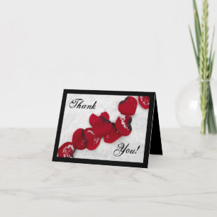 Carte De Remerciements Pétales de rose rouge dans la neige, mariage d'hiv