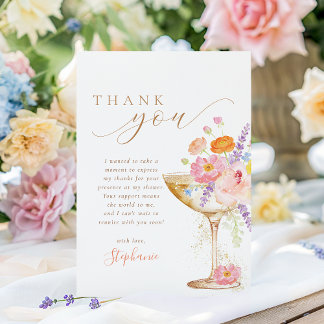 Carte De Remerciements Petals & Prosecco Floral Bridal Shower
