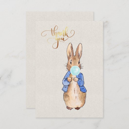 Carte De Remerciements Peter le lapin soufflant Bleu Bubble gomme (Devant / Derrière)