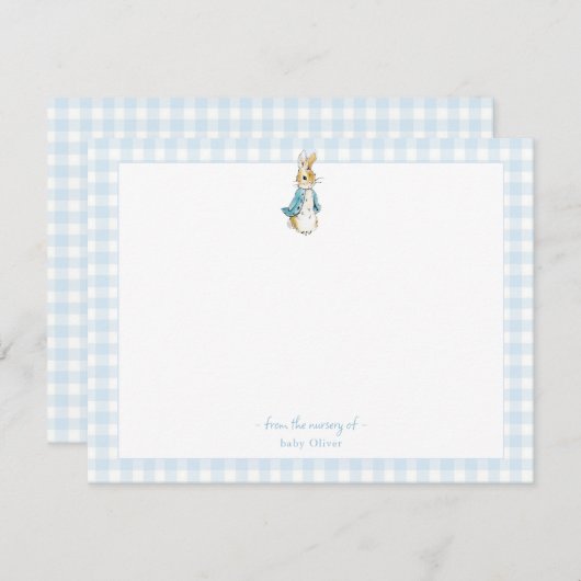 Carte De Remerciements Peter Rabbit avec bleu En vichy Frontière Garçon b (Devant / Derrière)