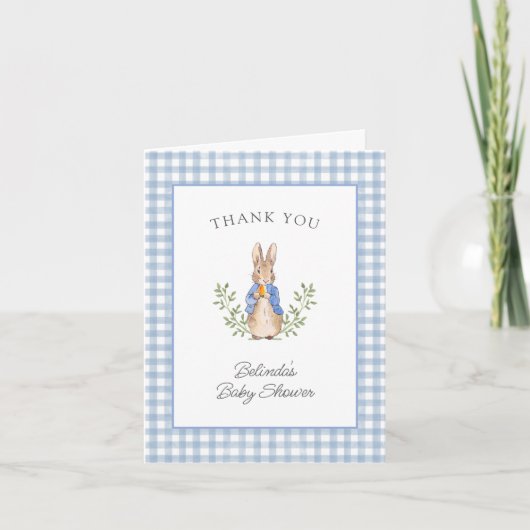 Carte De Remerciements Peter Rabbit Blue Gingham Baby Shower (Devant)