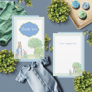 Carte De Remerciements Peter Rabbit Bunny Greenery Baby shower bleu