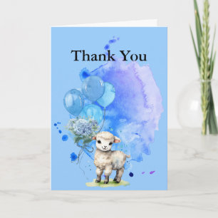 Carte De Remerciements Petit Agneau Bleu Hydrangée Bleu doux