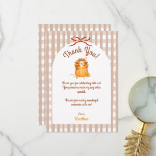 Carte De Remerciements Petit Anniversaire D'automne Citrouille Gingham Di