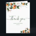 carte de remerciements petit baby shower<br><div class="desc">carte de remerciements baby shower avec script et oranges d'agrumes. Le texte et les couleurs peuvent être personnalisés.</div>