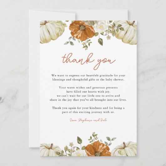 Carte De Remerciements Petit Baby shower Citrouille (Devant)