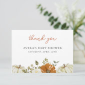Carte De Remerciements Petit Baby shower Citrouille (Debout devant)