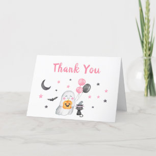 Carte De Remerciements Petit Baby shower d'Halloween rose Boo