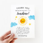 Carte De Remerciements Petit Baby shower ensoleillé<br><div class="desc">Baby shower à thème soleil mignon merci carte modèle avec aquarelle illustration d'un soleil souriant avec étoiles et nuages. Le texte dit : "Merci de prendre notre petit soleil !" Le message par défaut remercie les invités d'avoir assisté à la douche et pour le cadeau. Conception neutre pour le genre....</div>