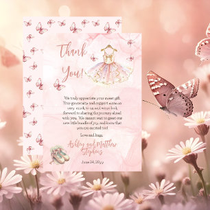 Carte De Remerciements Petit Baby shower fille rose Ballerina