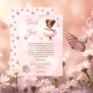 Carte De Remerciements Petit Baby shower fille rose Ballerina