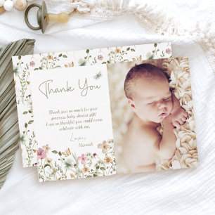 Carte De Remerciements Petit Baby shower Floral Fleur sauvage