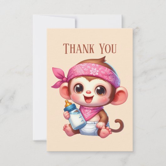 Carte De Remerciements Petit bébé ajouter message fille singe (Devant)