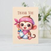 Carte De Remerciements Petit bébé ajouter message fille singe (Debout devant)