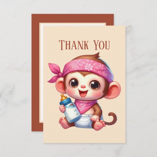 Carte De Remerciements Petit bébé ajouter message fille singe (Devant / Derrière)
