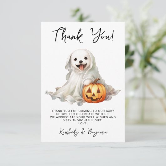 Carte De Remerciements Petit Boo Cute Halloween Simple Baby shower (Debout devant)