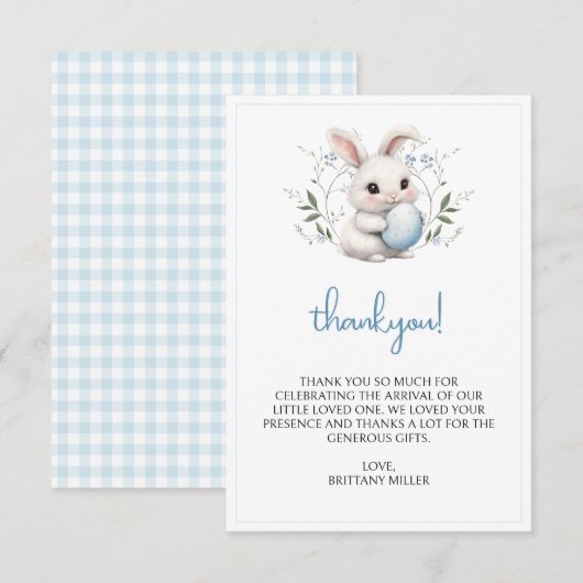 Carte De Remerciements Petit Bunny Baby shower de Pâques (Devant / Derrière)