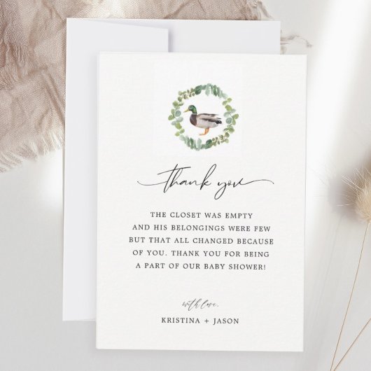 Carte De Remerciements Petit canard Baby shower de canard à canard