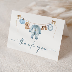 Carte De Remerciements Petit Citrouille Automne Blue Floral Boy Baby show